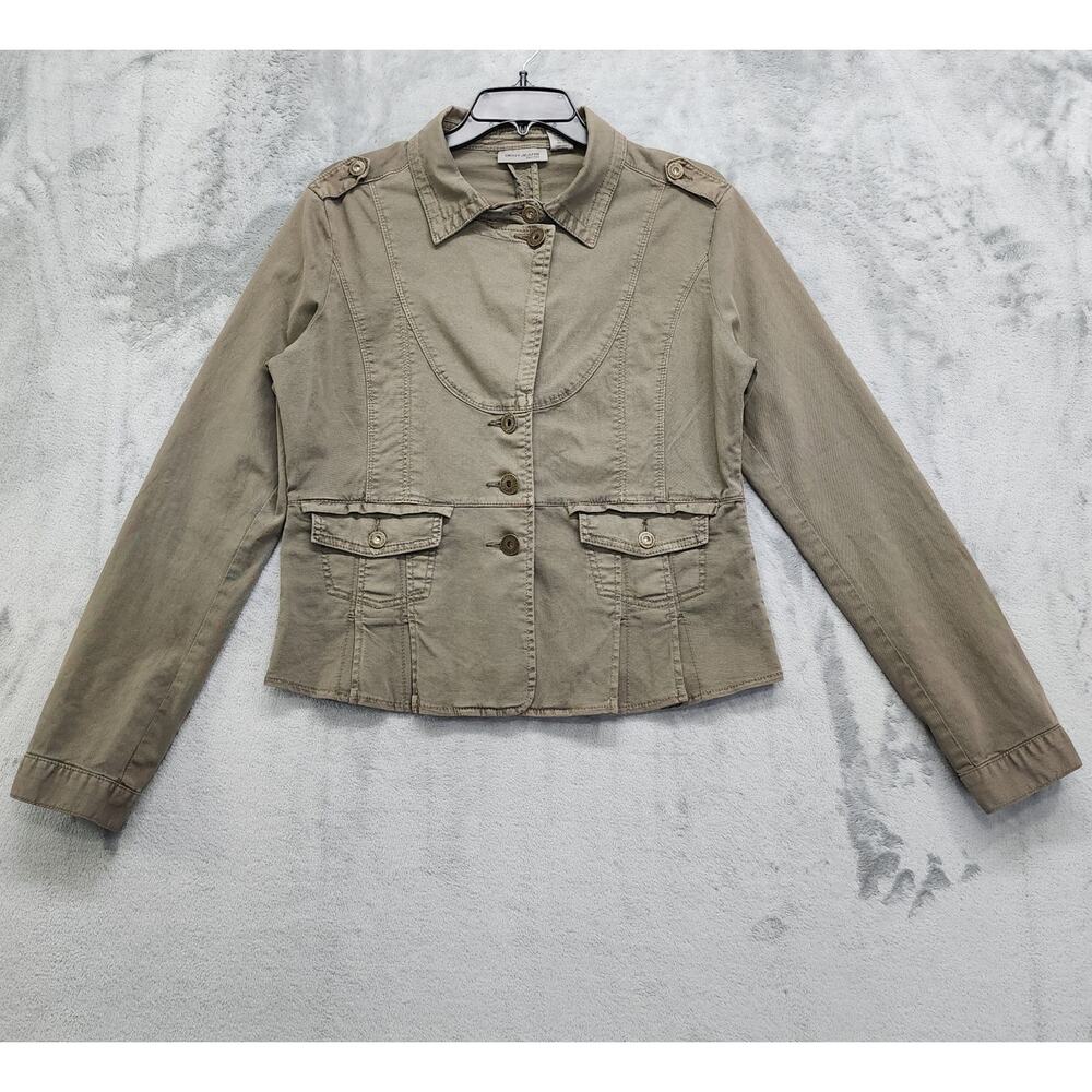 Vintage DKNY Petites Jacket Womens L Army Green Military Utility Button Grunge